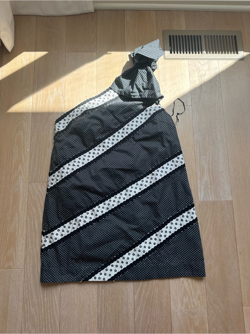 Maeve Black Dress with White Diagonal Polka-Stripes